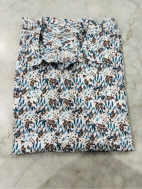 ❤️$10 Deals-Cali Shirt Co Mens White Button-Down Shirt w Blue & Brown Leaf Print